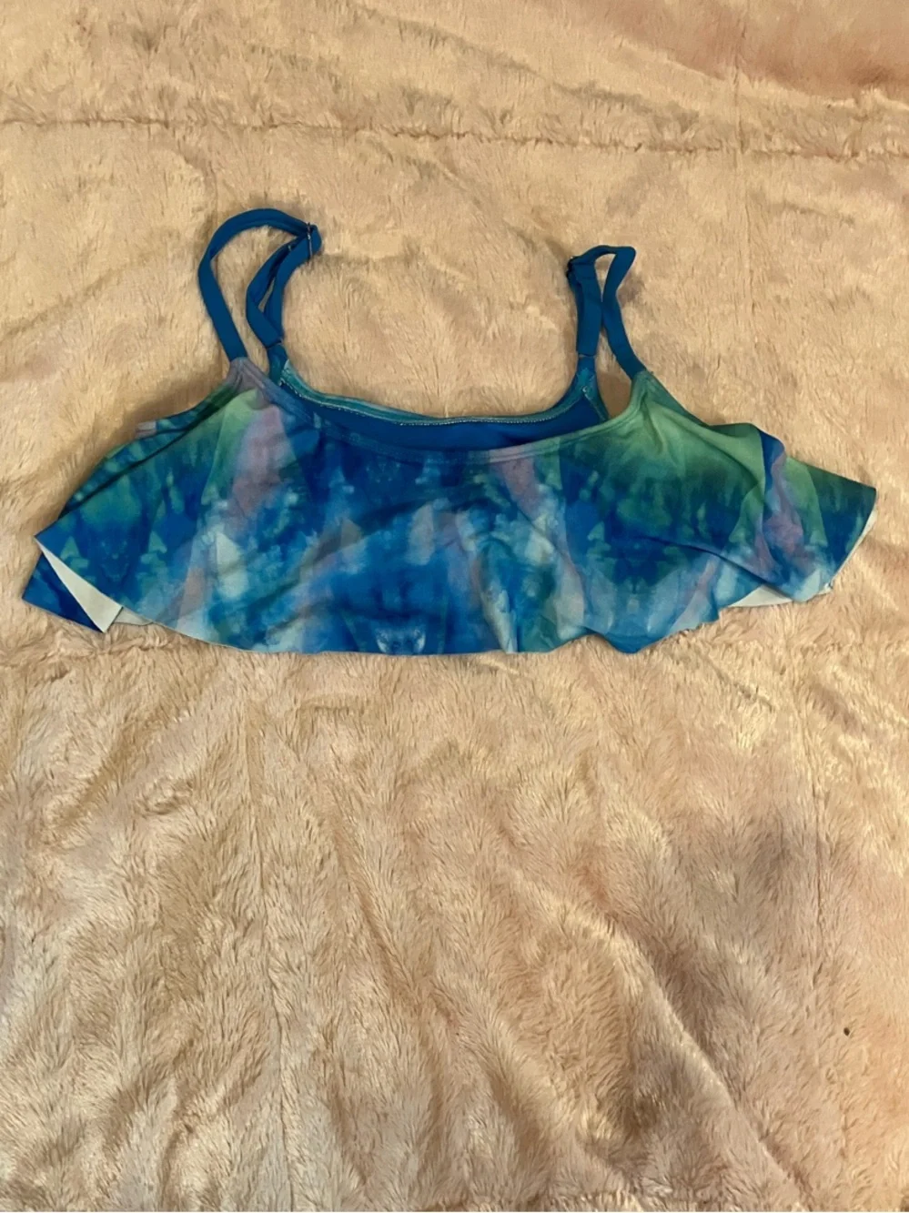 Tie-Dye Blue & Green Flounce Kids Swim Bikini Top